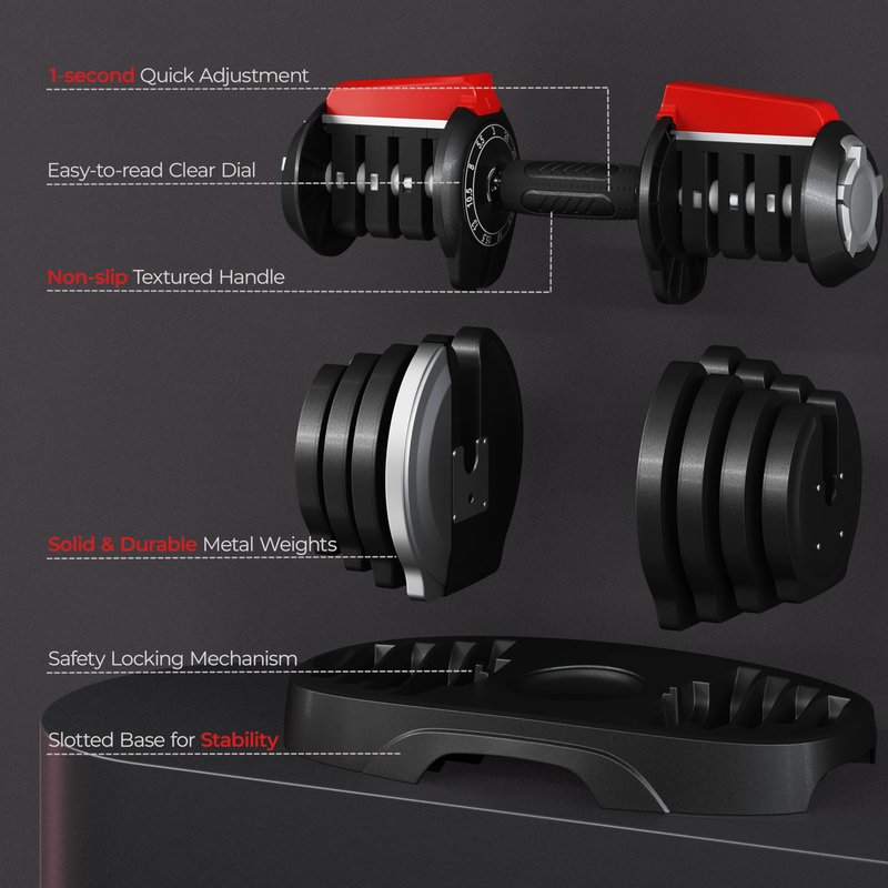Yaheetech Adjustable Dumbbell Set 25LB/40LB/52.5LB/90LB Adjustable Dumbbells Fast Adjust Dumbbell Weight Set with Anti-Slip Handle Tray for Men/Women Home Gym Strength Training Equipment Single