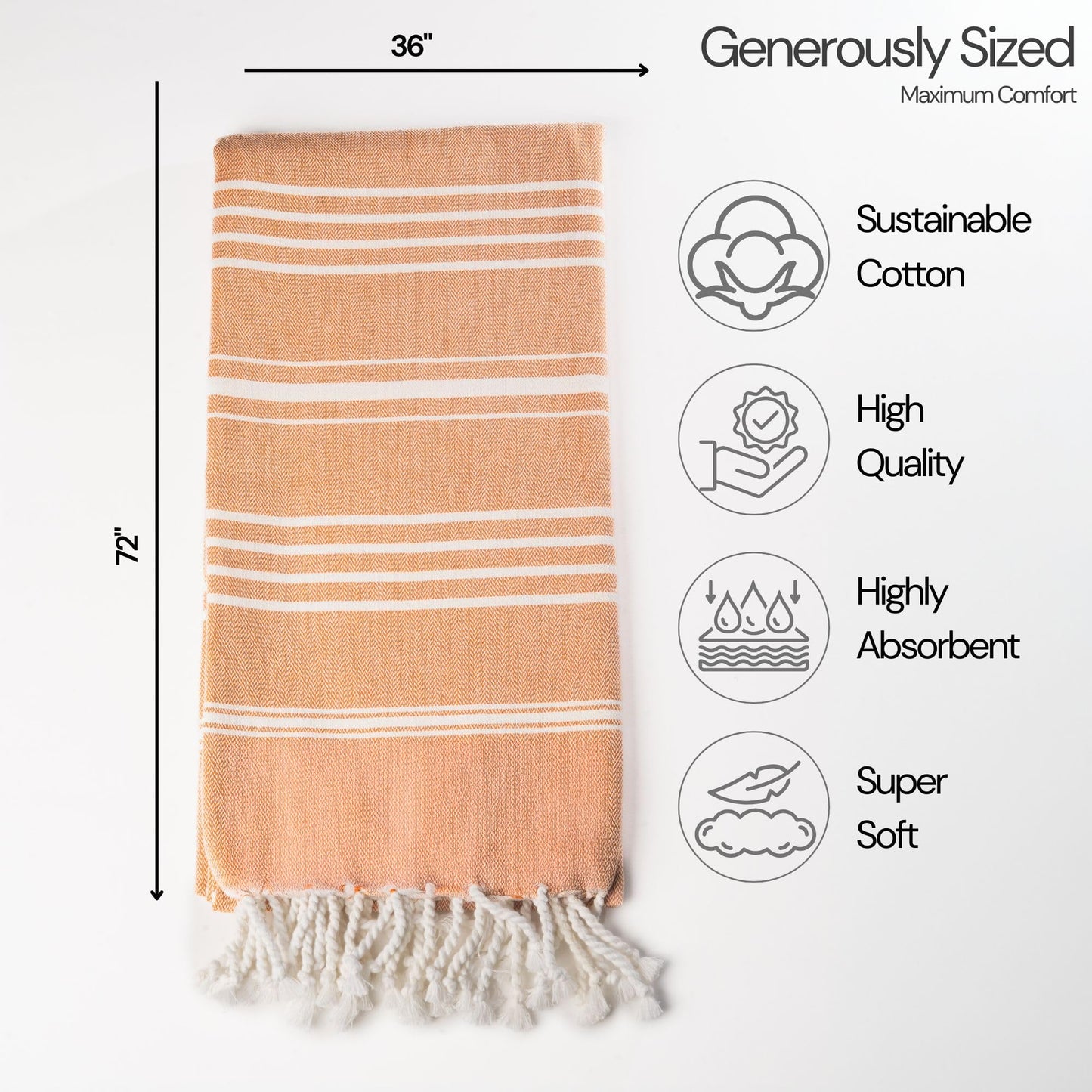 Salt Earth 100% Cotton Sateen Turkish Beach Towel (Set of 4, 36"x72") - Soft, Quick Dry, Absorbent Towels for Bathroom, Home, Travel, Pool, Spa, Bath, Swim - Beach Towels Oversized (Orange, Yellow)