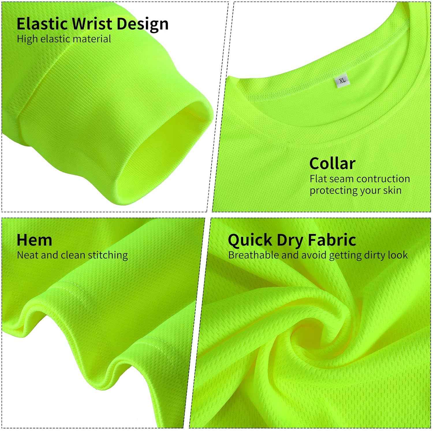 High Visibility Class 3 Safety T-Shirt - 6 Pack Long Sleeve Reflective Work Shirts for Construction & Surveying