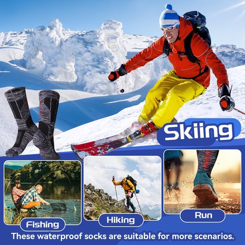 Jspupifip Unisex Waterproof Socks Water Resistant Socks Waterproof Breathable Hiking Wading Skiing Fishing Sock for Men Women, Grey-M