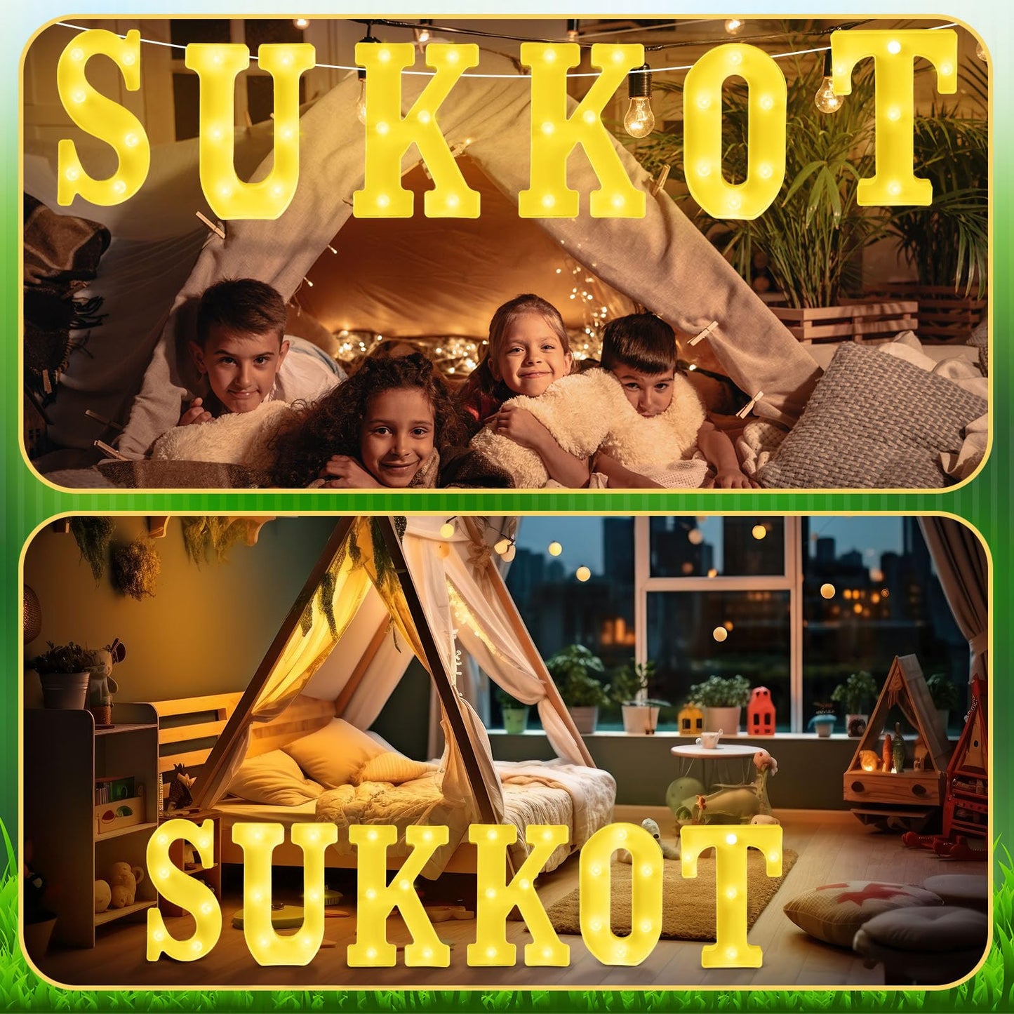 Aurelema 6 Pcs Happy Sukkot Decorations Sukkot Large LED Letter Sign 8.3 Inch LED Lights Battery Powered Table Decorations for Party Gift Tabletop Sukkah