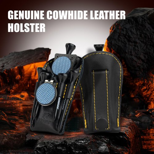 SANDIAN, Golf Divot Tool, Strong Super Light Carbon Fiber T800 Made Switchblade Foldable, Magnetic Ball Marker, Leather Holster, Easy to Carry in Pocket, for Professional and All Golfers