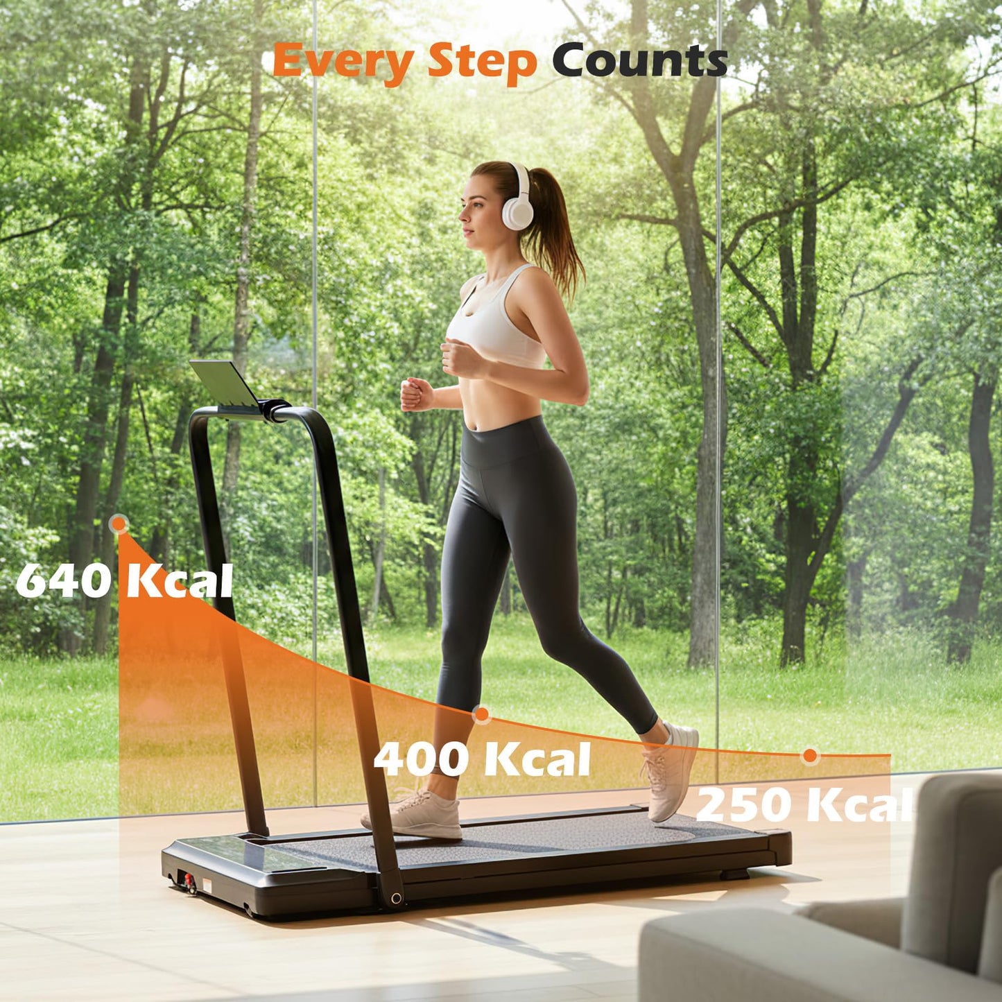 NEWBULIG Walking Pad Under Desk Treadmill with Foldable Handle Bar, Portable Compact Electric Walking Treadmills with Remote Control for Home Office, Quiet Fitness Machine, Black
