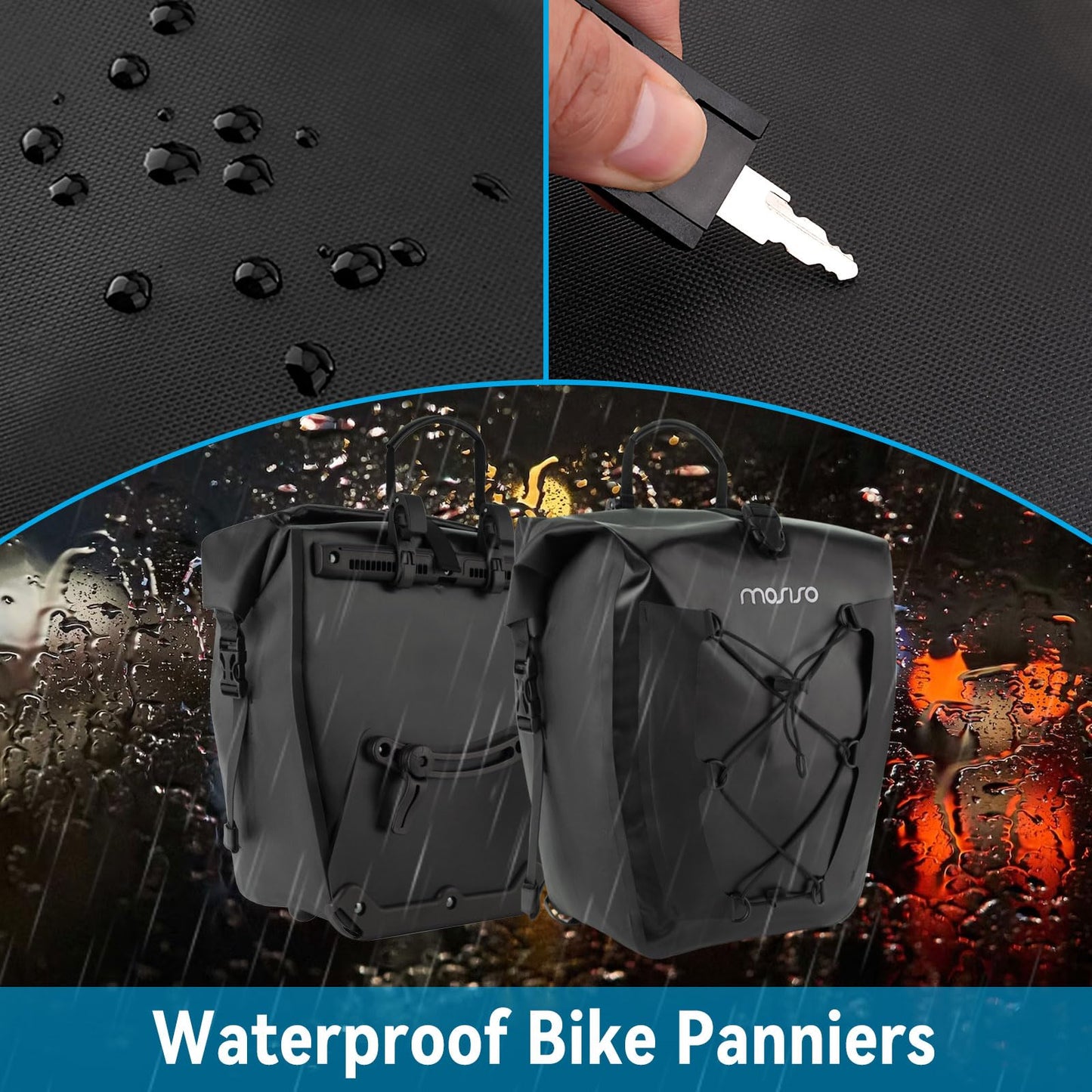 MOSISO 25L Bike Panniers, 2 Pack Waterproof Panniers Bike Bag, Bike Rear Rack Seat Bag with Elastic Cord, Bicycle Luggage Storage Trunk Pouch for Road Mountain Cycling Traveling Commuting, Black