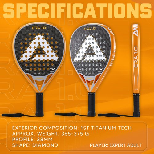AMASPORT 2025 Era-1.0 Titanium Padel Racket - 1ST Titanium Tech Paleta Padel, Diamond Shape for Explosive Power, Anti-Vibration System, Aerodynamic Precision, and Adaptive Rebound