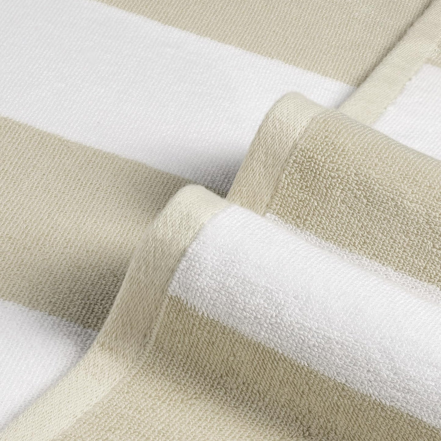 WEDPLAN Cotton Oversized Beach Towel - 40 x70 Inch Extra Large Striped Pool Towel, Big Soft Terry Cloth Beige Cabana Swim Towel