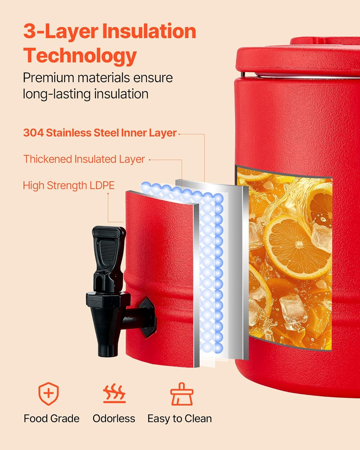 VEVOR Insulated Beverage Dispenser - 8 Gal Thermal Hot & Cold Drink Server with Spigot | Food-Grade 304 Stainless Steel Interior