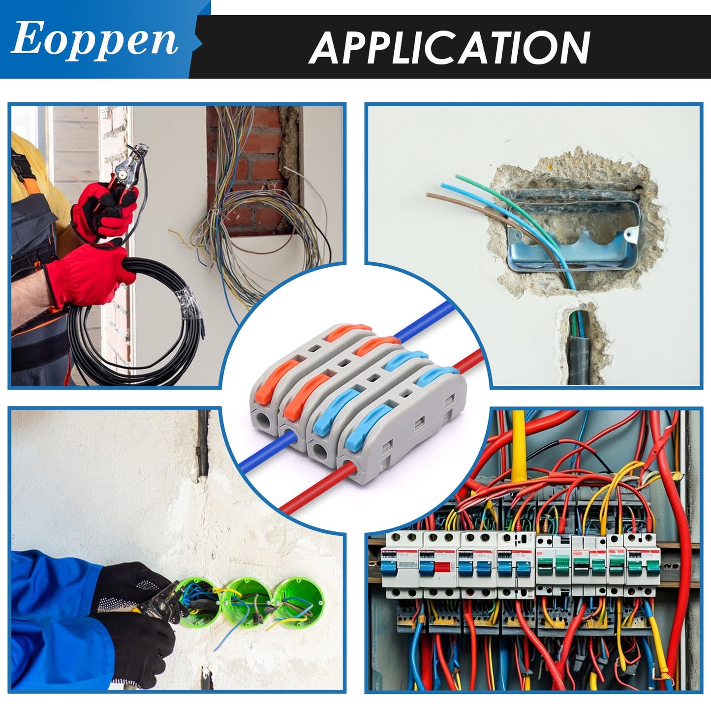 Eoppen 60Pcs Lever Wire Connectors 28-12 AWG Quick Connect Electrical Splicing Kit for Circuit Inline 1 in 1 out