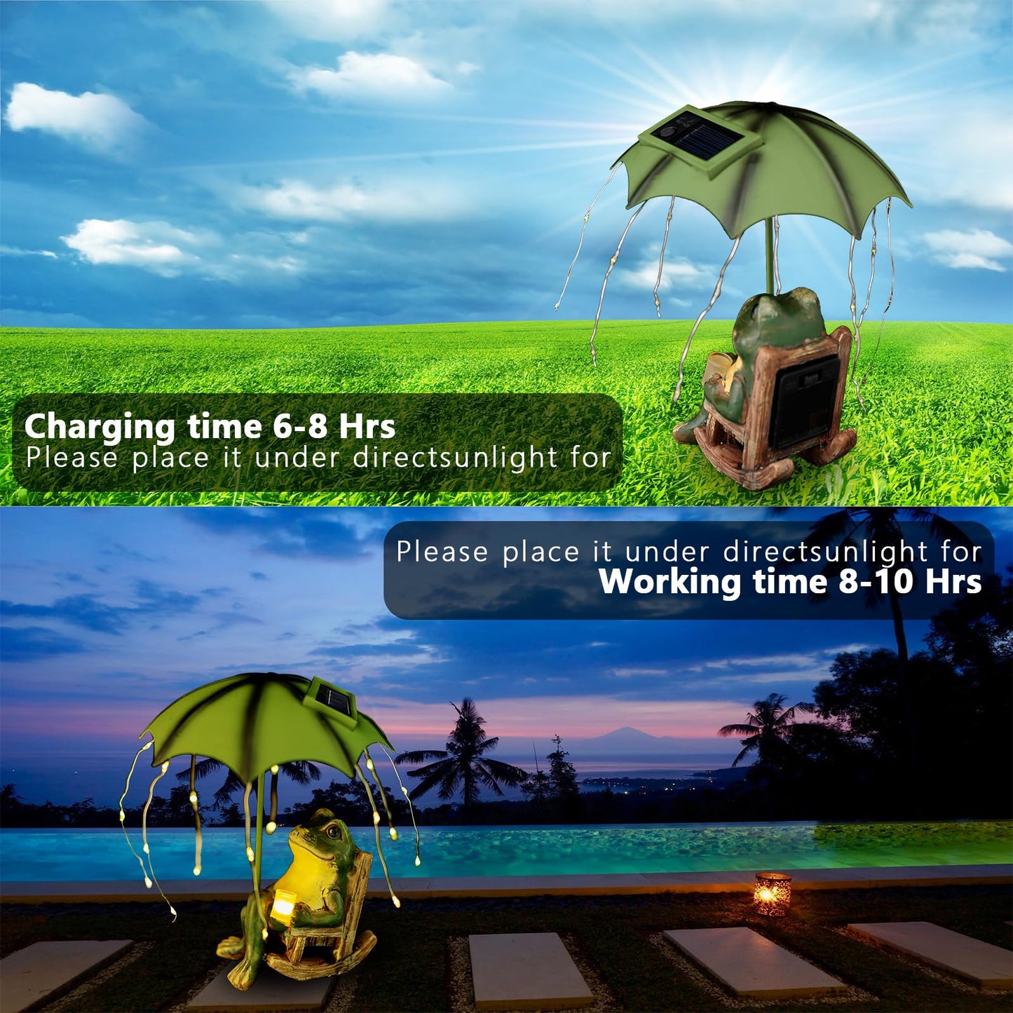 yiilead Frog Garden Statue, Solar Garden Frog Decor, Fairytale Courtyard Accessories Outdoor Figurine Lights, Art Housewarming Gift for Patio,Yard,Lawn Ornament