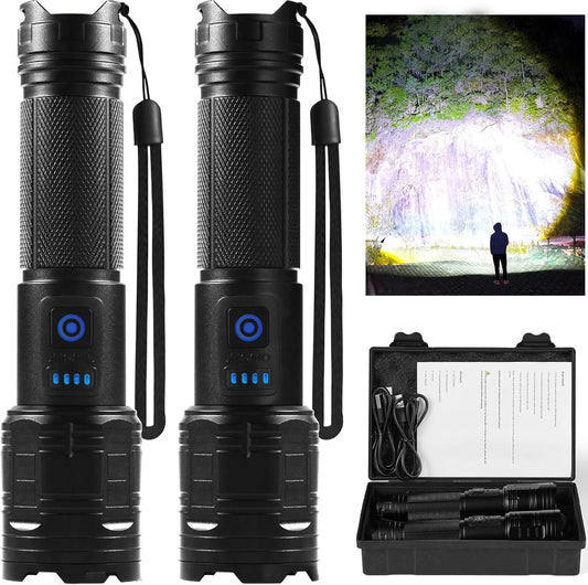 90,000 Lumen Rechargeable LED Flashlights - 2 Pack Super Bright, 5 Modes for Home & Outdoor Use