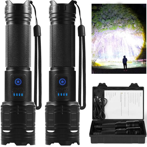 TIMSUMR Rechargeable Flashlights 90,000 High Lumen, 2 Pack Super Bright LED Flashlight with 5 Modes, High Powered Flash Light for Home, Camping, Outdoor