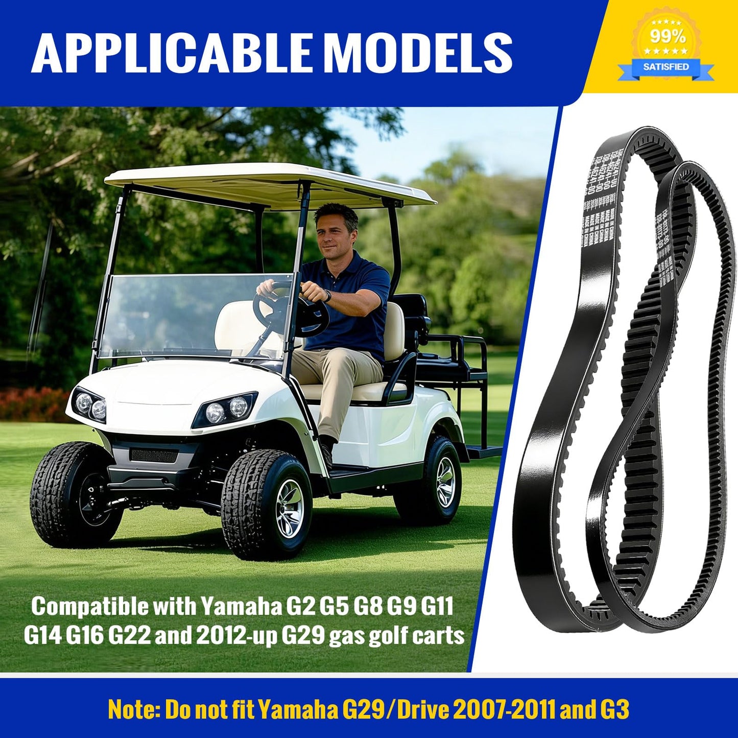 Roykaw Golf Cart Drive & Starter Generator Belt Compatible with Yamaha G2-G29 4-Cycle J55-G6241-00-00, JN6-H1173-00 G16 to G22 & Drive 2012.5 & Newer