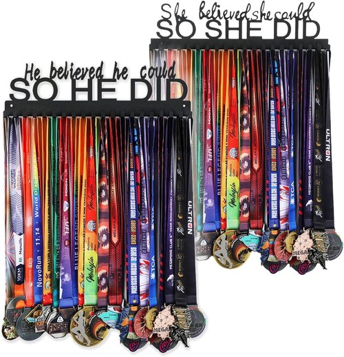 Goutoports Medal Holder Display Hanger - "She Believed She Could" Personalized Wall Hanger | Sturdy Black Steel for 60+ Medals