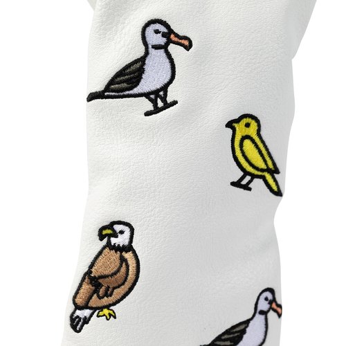 E9 Golf Fore The Birds Golf Head Cover - Synthetic Leather Golf Head Covers with Soft Fur Lining - Golf Club Covers with Unique V Shape Design Opening - Fairway, White