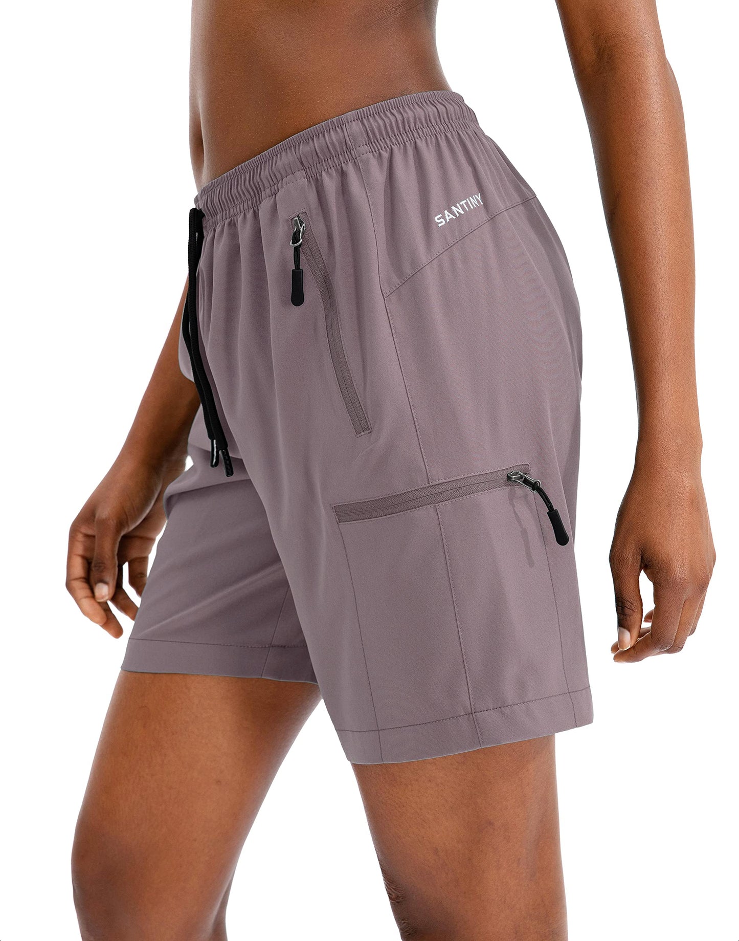 SANTINY Women's 5''/ 7''/9'' Hiking Cargo Shorts Quick Dry Lightweight Summer Shorts for Women Athletic Golf Zipper Pockets(Dusty Purple_3XL)