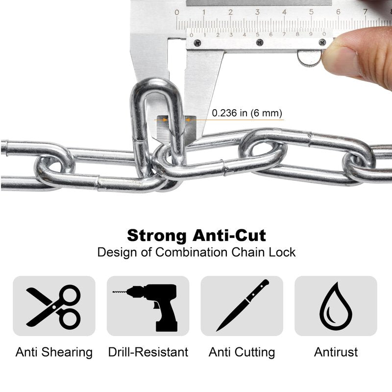 Via Velo Bike Chain Lock, 5-Digit Resettable Combination Heavy Duty Anti-Theft Bicycle Lock, 2.95 Ft Security Bike Locks for Scooter, Motorcycle, Gate, Fence, Valuables Etc
