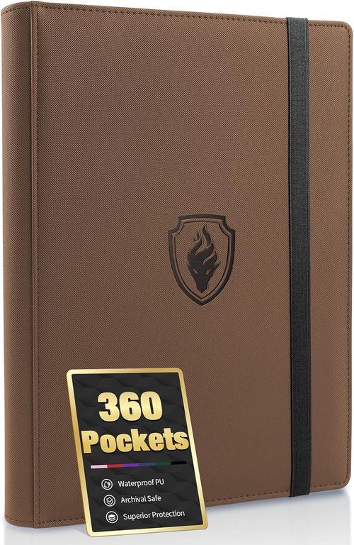 Fabmaker Premium 9 Pocket Card Binder - Sturdy Trading Card Album for 360 Cards | Brown PU Cover