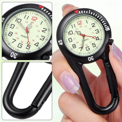 Hemobllo Clip-on Light Alloy Unisex Backpack Buckle Belt fob Watch Black with White dial Ideal for Doctors Climbing (Black)