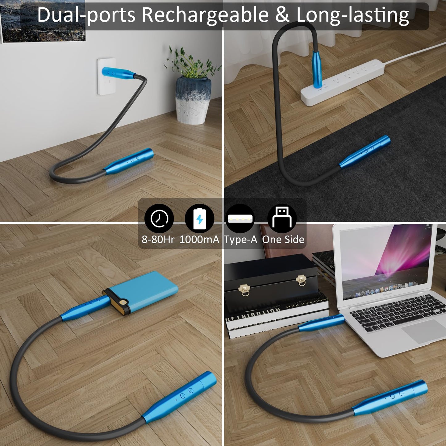 Generic 2Pcs LED Neck Reading Lights, 3-Color & 3-Brightness, 380 Rotating, Rechargeable, 80-Hr Lasting, Perfect for Reading, Knitting, Camping