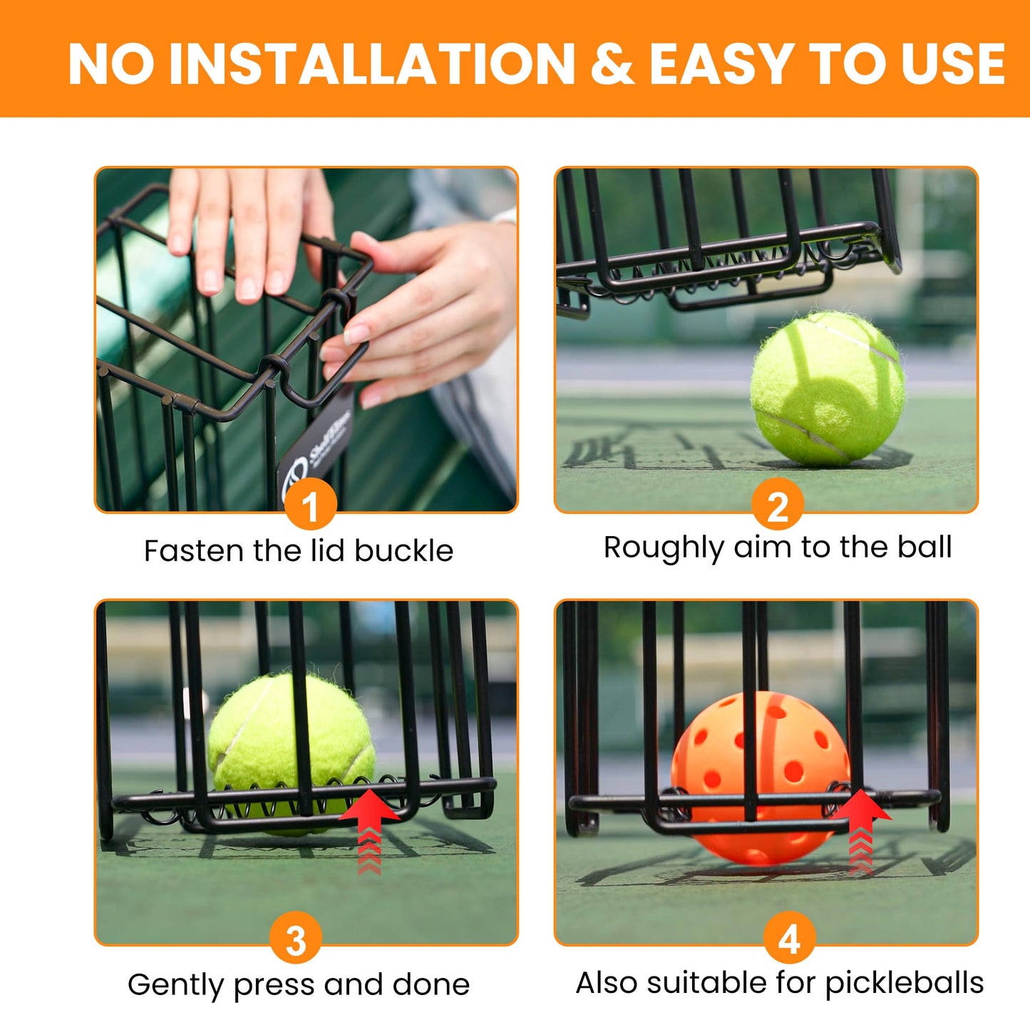 ShelfElites Tennis Ball Hopper, Portable Tennis Ball Holder with Handle for Court, Practice & Training (Small)