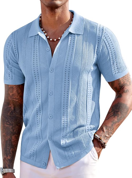 COOFANDY Men's Knit Polo Shirt - Short Sleeve Casual Summer Beachwear | Stylish & Comfortable