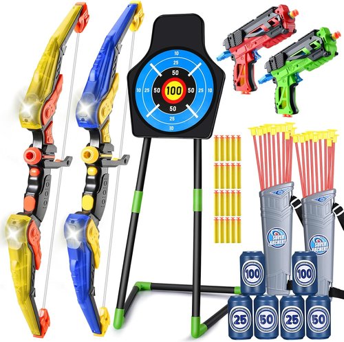 **Skiennix Bow and Arrow Toy Set - 2 Pack with 24 Suction Cup Arrows & Target | Indoor/Outdoor Sports Gift for Ages 4-12**