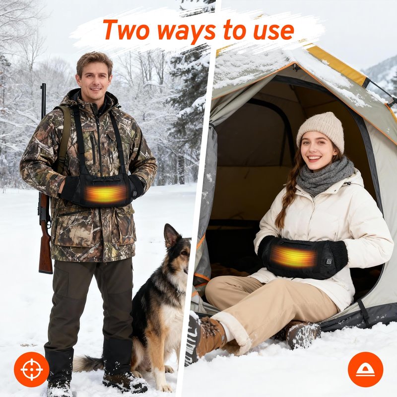 Heated Hand Warmers Pouch with 10000mAh Power Bank Included– 3 Levels Up to 14.5Hrs Double-Sided Heat, Adjustable Strap for Hunting & Camping, Waterproof Dual Pockets, Fleece Lined Survival Gear