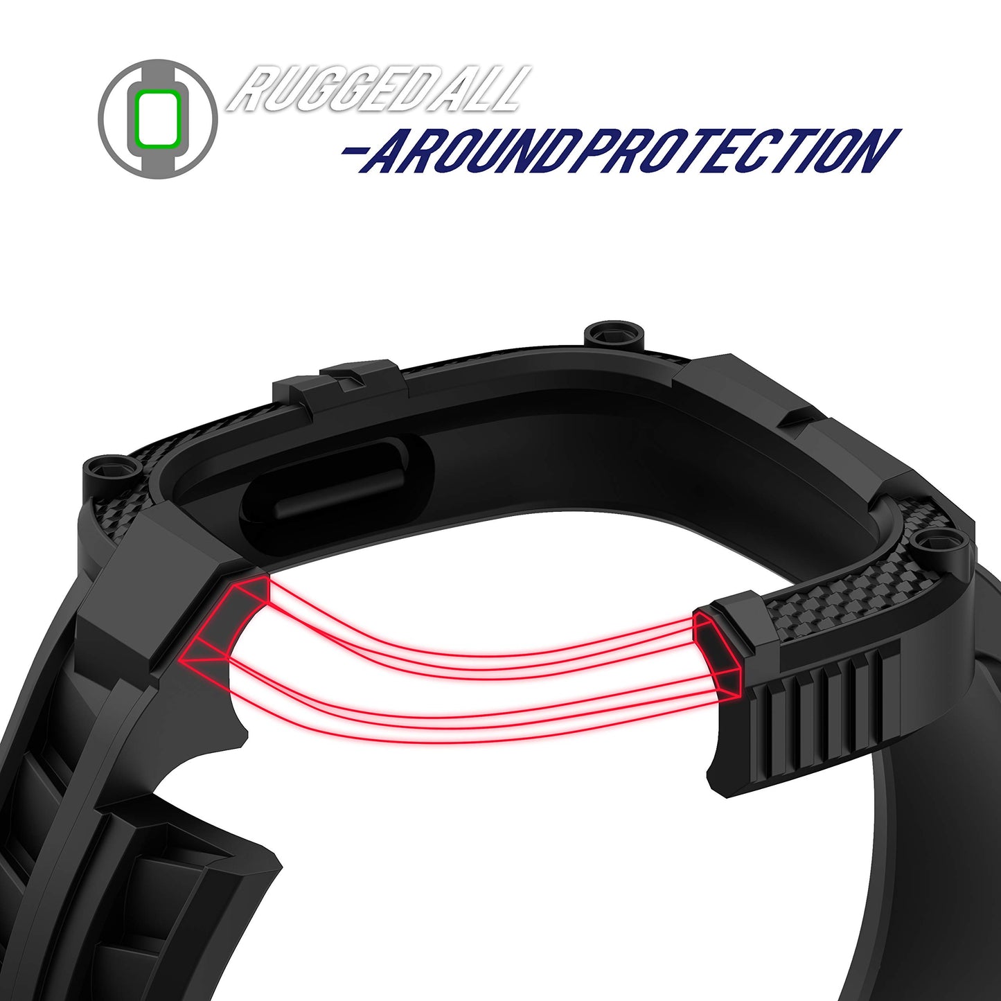 GELISHI Compatible for Fitbit Versa 3/Fitbit Sense Bands with Case, TPU Sport Band Rugged Shockproof Protective Case Wristband for Men Women - Black