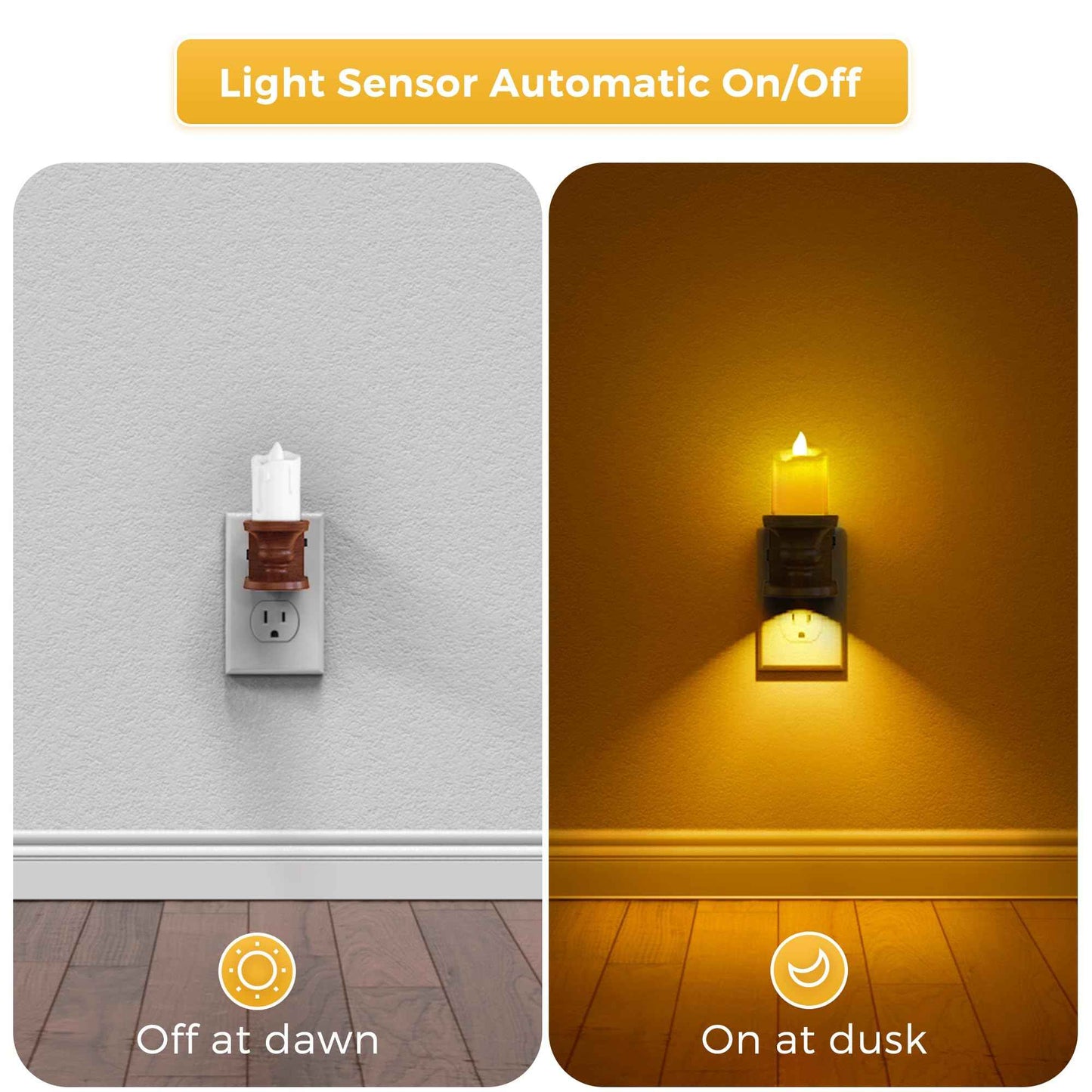 L LOHAS LED Night Light,[2-Pack] Flameless Candle Night Light with 3 Lighting Model, Dusk to Dawn Sensor,0-100LM Brightness Dimmable,Amber Light,Vintage Nightlight for Adults Hallway Bedroom