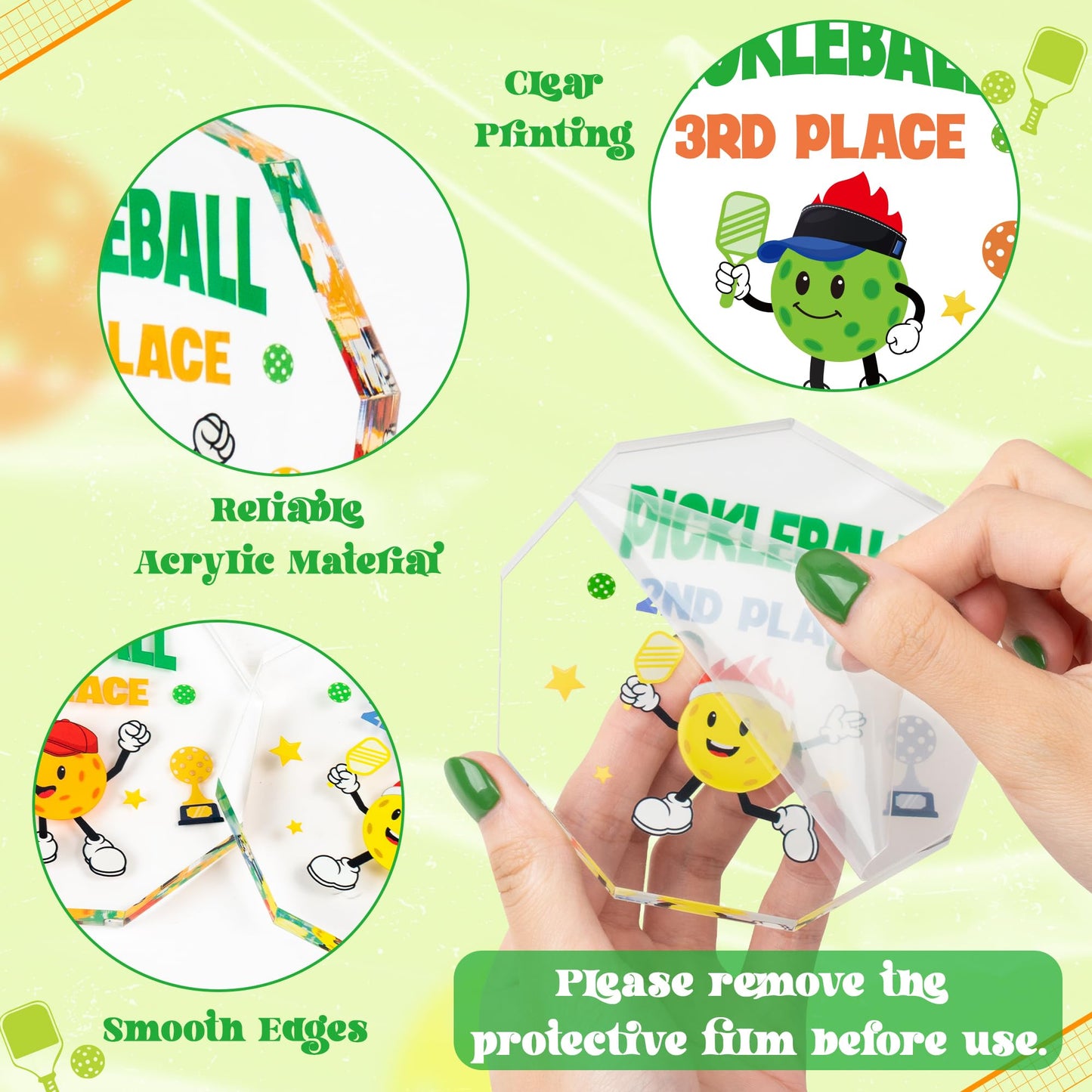 WATINC Pickleball Trophy Award for Tournament - 3PCS 1st 2nd 3rd Place Acrylic Medal Gift for Pickle Baller Competitions, Funny Inspirational Prizes Tiered Tray Tabletop Sign Decor Favors for Adults