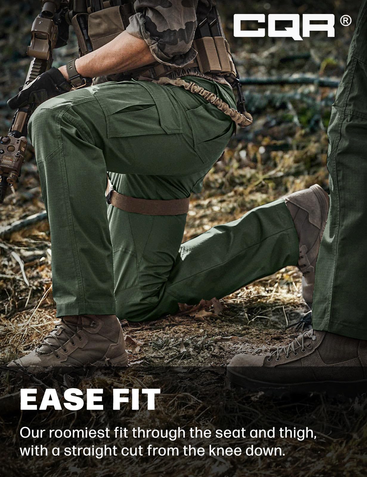 CQR Men's Tactical Pants, Water Resistant Ripstop Cargo Pants, Lightweight EDC Work Hiking Pants, Outdoor Apparel, Raider Green Kelp, 28W x 30L