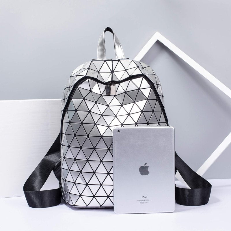 LorranTree Geometric Backpack Luminous Backpacks Holographic Reflective Bag Lumikay Bags Irredescent Rucksack Rainbow Silver One_Size