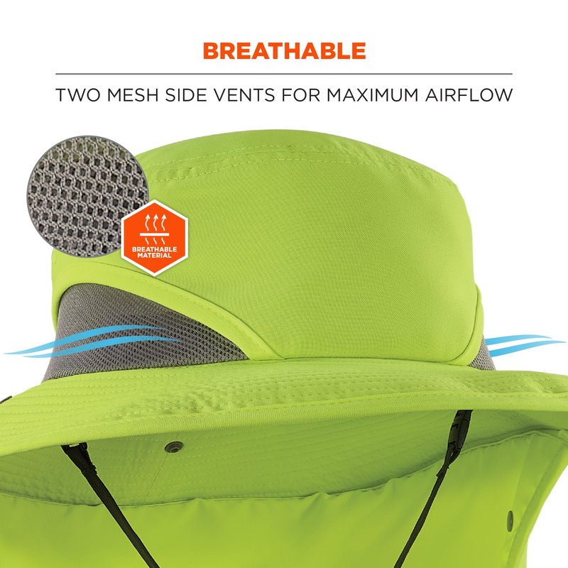 Ergodyne Chill Its 8934 Ranger Hat with Neck Shade, Hi Vis Lime