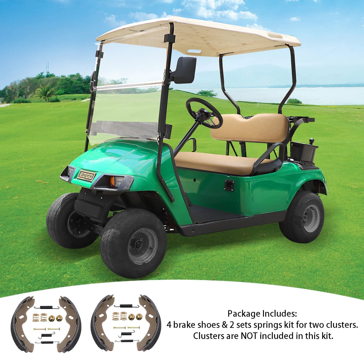 Roykaw Golf Cart Brake Shoes Pads and Springs Kit Compatible with EZGO 1996-Up TXT/ST350/Workhorse and Yamaha 1993-Up G14, G16, G19-G22 Models, Replaces OEM # 27943G01, 70794G01, 70795G01