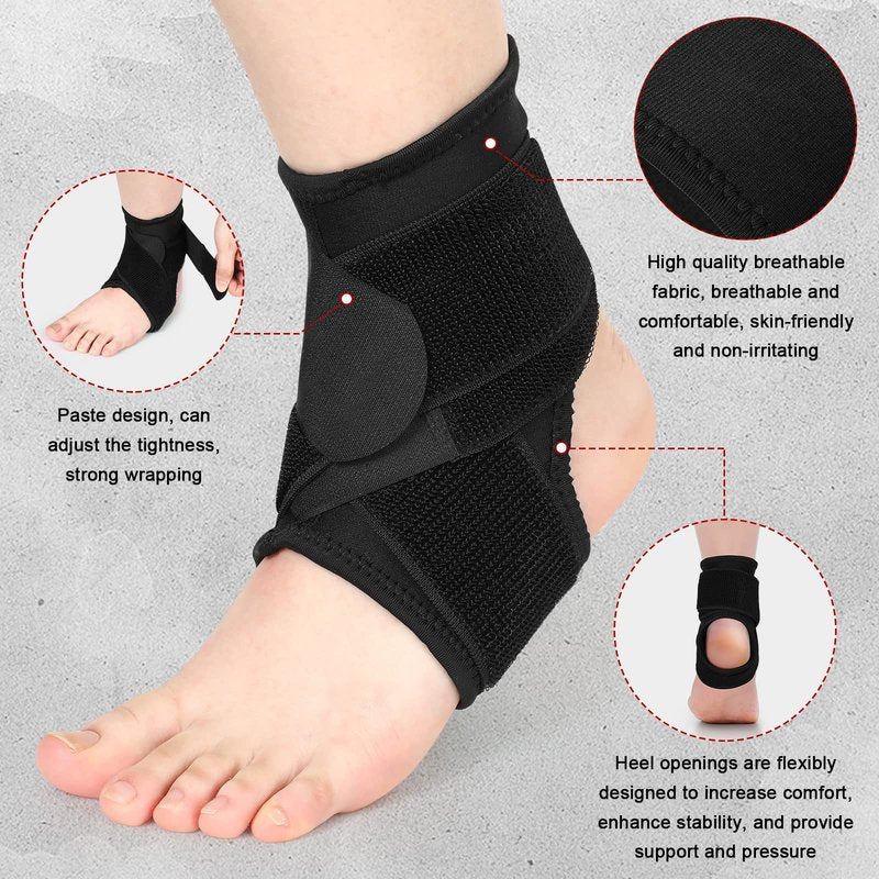 Honoson 2 Pcs Ankle Brace Kid Breathable Neoprene Ankle Support Compression Sleeve Achilles Tendonitis Relief Elastic Foot Brace with Adjustable Wrap for Sprained Plantar Fasciitis(Black,S)