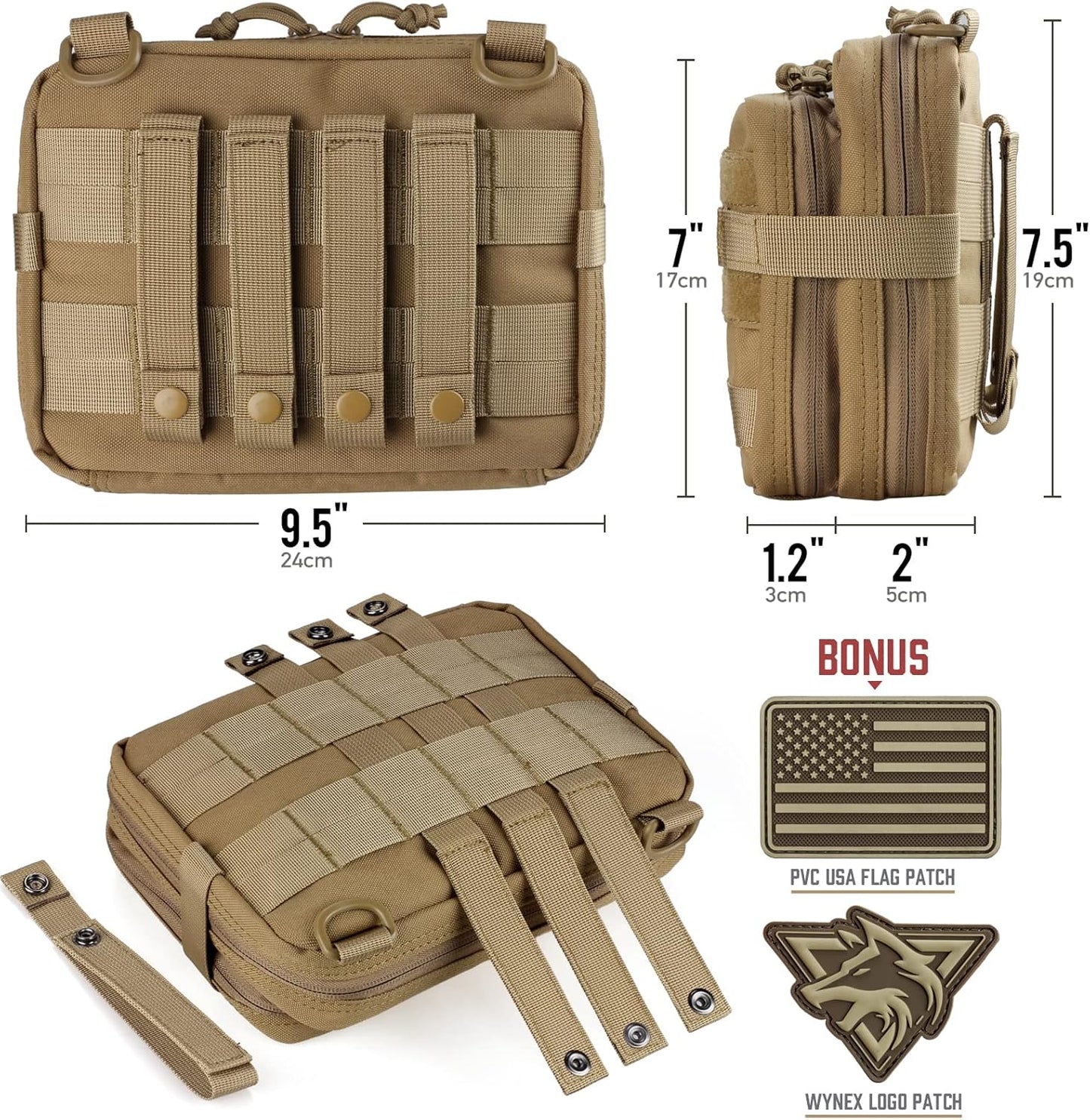 WYNEX Tactical Large Admin Pouch - Double Layer Molle EDC Utility Pouch with Map Sleeve & Flag Patch