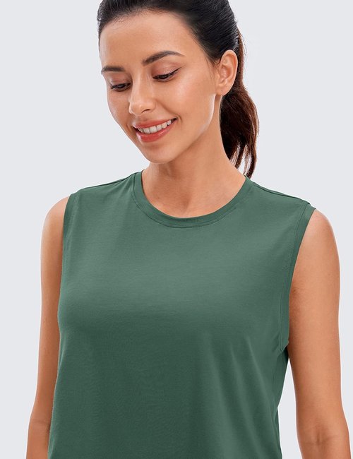 CRZ YOGA Pima Cotton Cropped Tank - Women's Sleeveless Workout Top | Lightweight & Comfortable