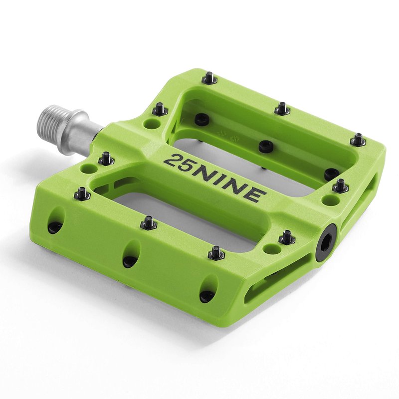 25NINE Bushido BMX Platform Pedals - Durable Thermoplastic Bike Pedals for BMX and MTB - Green