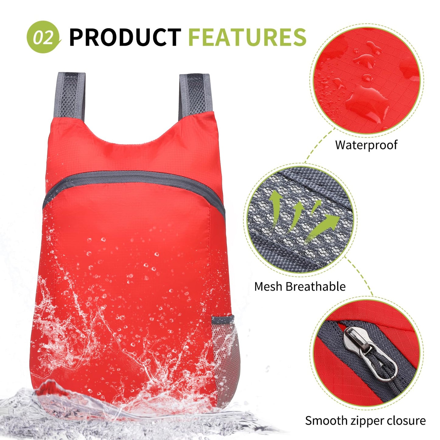 SUIKIHUM 20L Ultra Hiking-Daypack Lightweight Foldable Travel Packable Backpack for Camping Cycling Outdoor,red
