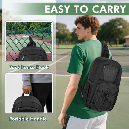 GOBUROS Pickleball Sling Bag for 2 Paddles, Pickleball Crossbody Backpack with Multiple Pockets and Hanging Fence Hook for Men and Women
