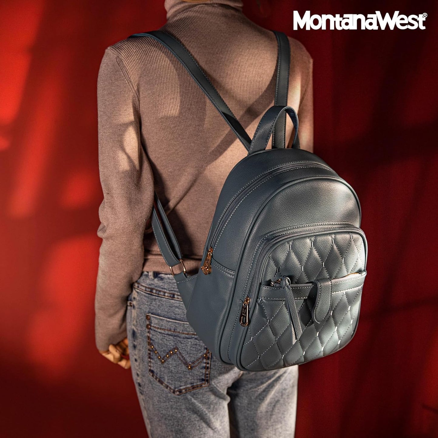 Montana West Anti-Theft Backpack Purse Set - 3Pcs Small Quilted Design for Women
