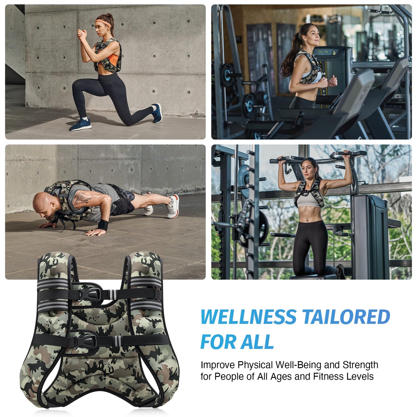 ZELUS Weighted Vest, 6lb/8lb/12lb/16lb/20lb/25lb/30lb Weight Vest for Men Women with Storage Pocket & Reflective Strips for Workout Strength Training Running Muscle Building, Desert Camo (20 lb)