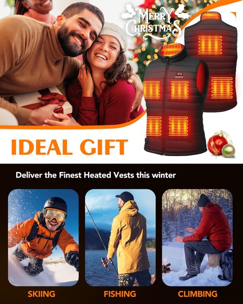 HILLSLTR Men's Heated Vest with 20000mAh 7.4V Rechargeable Battery Pack - Electric Heating Vest for Outdoor Activities,L