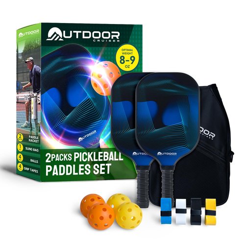 Outdoor Cruiser Pickleball Paddle Set – USAPA Approved, Premium Fiberglass Paddles with Lightweight Shock-Absorbing Grip, Includes 2 Rackets, 4 Balls, Grip Tapes, and Sling Carry Bag