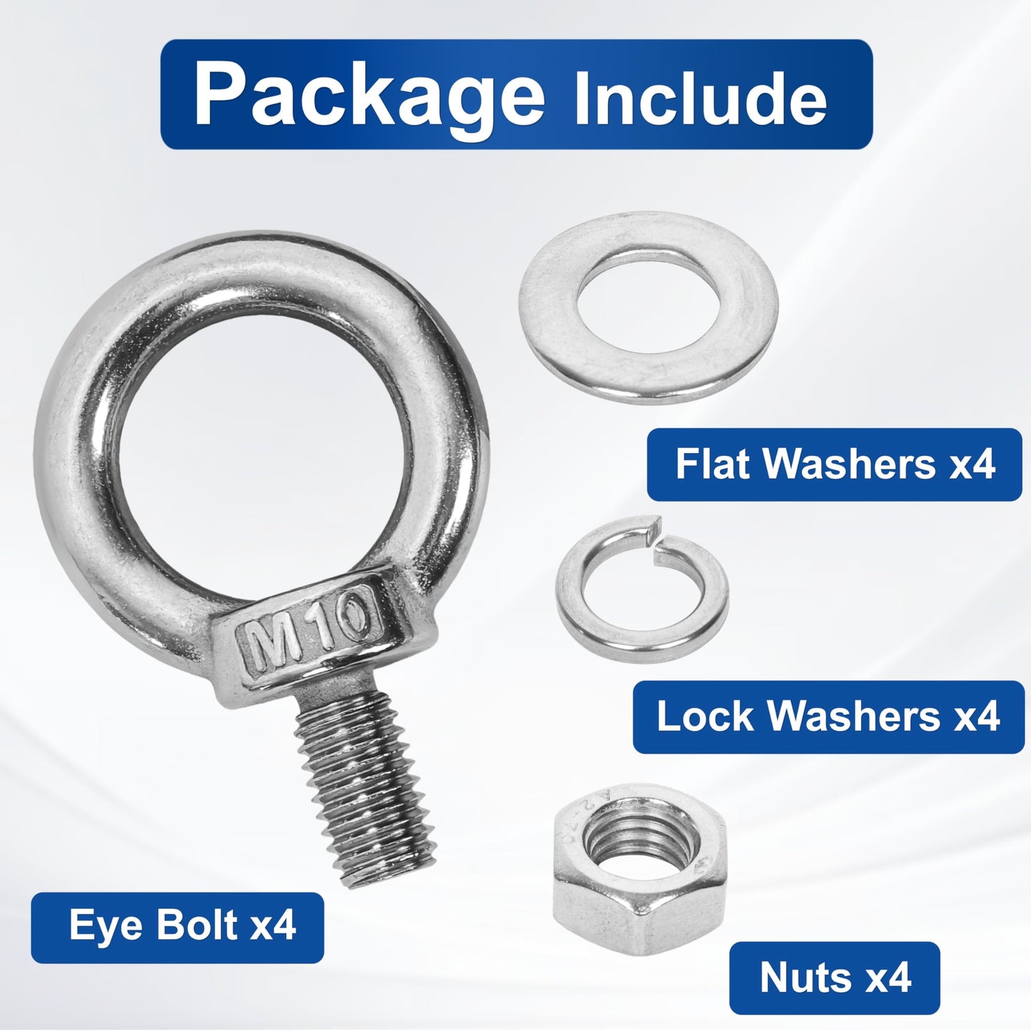 SRZTXU 4 Pack M10 Stainless Steel Eye Bolts with Nuts Washers, 0.65"（17mm） Thread Length - Eyebolts for DIY, Furniture, Swing, and Outdoor Use (4, M10 x 17mm)