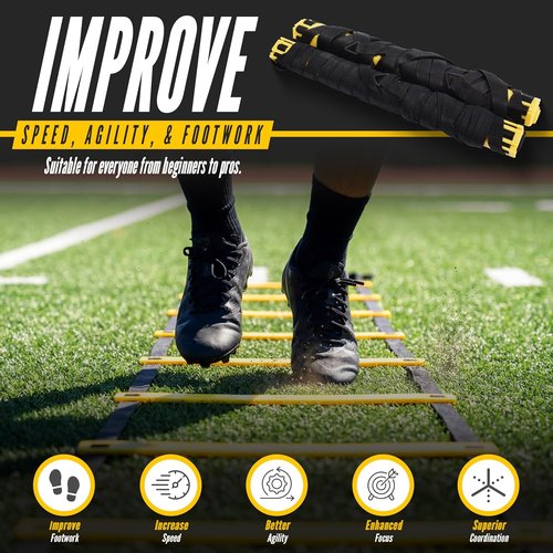 Agility Ladder 2 Pack - Speed Training Ladder Set with Ground Stakes & Carrying Bag - Ideal for Football, Soccer, Tennis