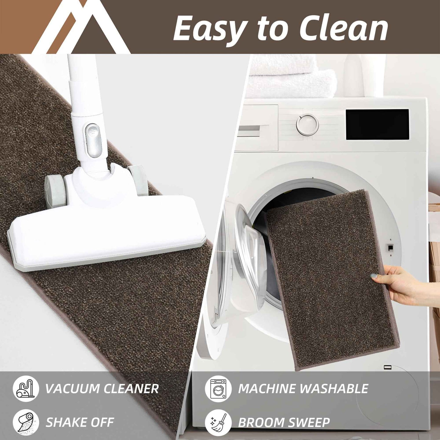 COSY HOMEER Stair Treads Non-Slip Carpet Stair Treads for Wooden Steps, Indoor Stair-Runner Rugs for Kids Elders & Pets 28"x9" (4Pc, Brown)