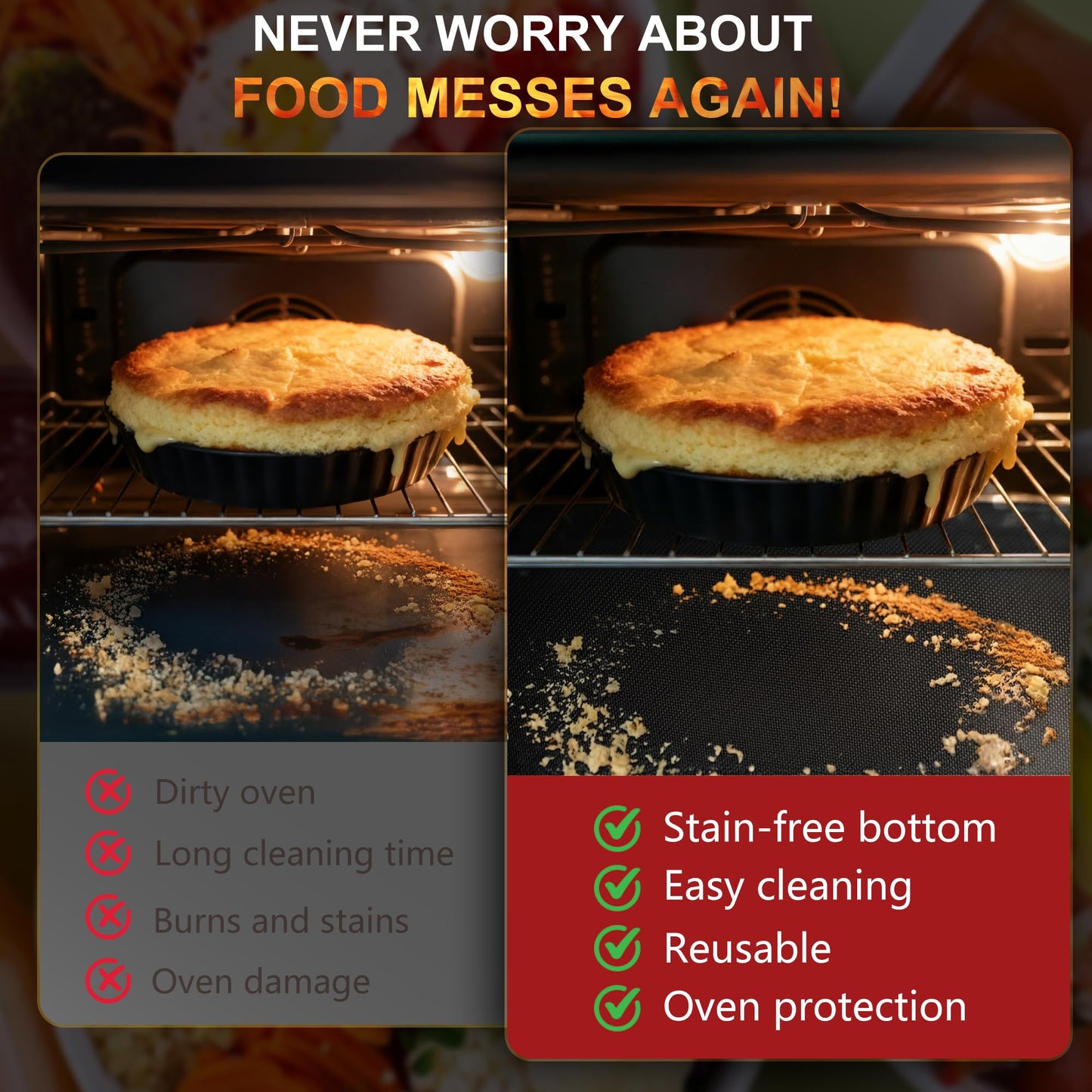 Large Oven Liners for Bottom of Oven, 17"x75" Heavy Duty Non-Stick Oven Liner Mat, Reusable Heat Resistant Grill & Baking Mat, BPA/PFOA Free Roaster Liners, Fits Electric, Gas, Toaster Ovens (Black)
