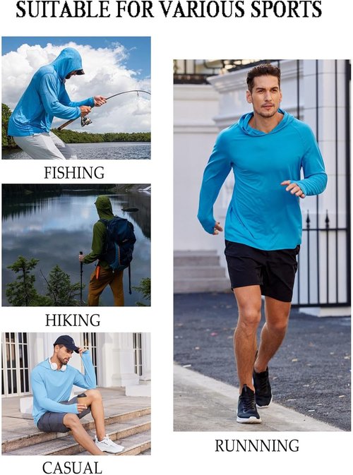 COOFANDY Men's UPF 50+ Long Sleeve Hoodie | Lightweight Quick-Dry Sun Protection Fishing Shirt