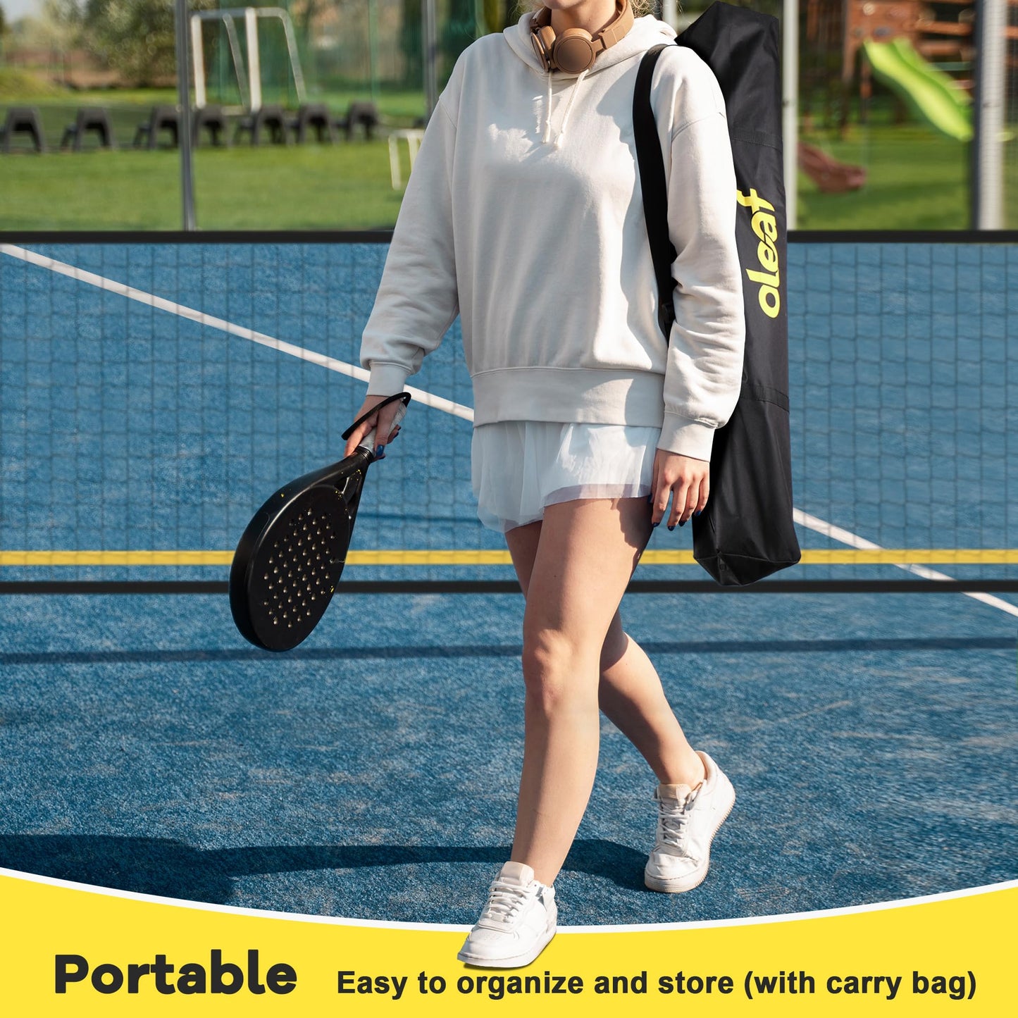 Portable Pickleball Net Set Regulation Size 22 FT Sturdy Metal Frame with Carry Bag Pickleball Net with Wheels Ideal for Backyard Driveway & Indoor Courts – Perfect for Youth Families & Professionals